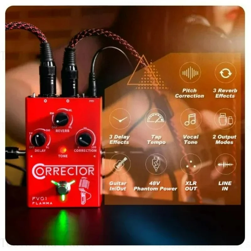 FLAMMA-FV01 Vocal Effects Processor, Pitch Correction, Delay Reverb, Microphone, Amplifier, Stompbox, Guitar