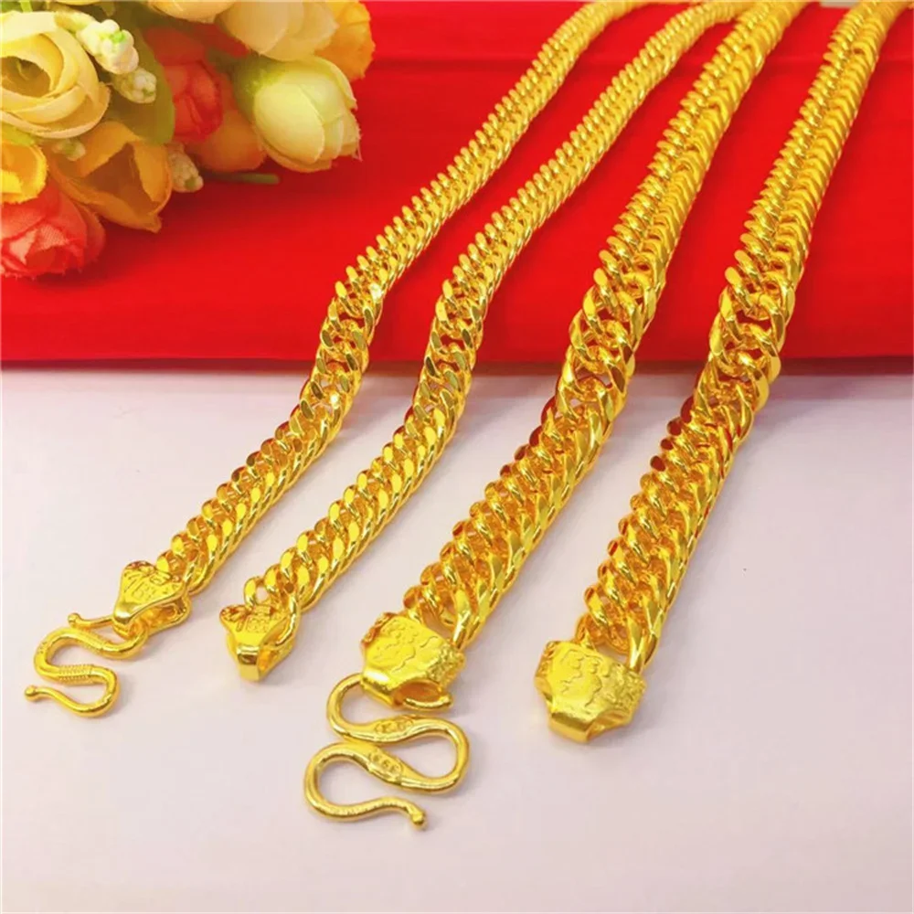 

Electroplated 24k Vietnamese Sand Gold Side Chain Thickened 6-8-10-12 Mm Double Buckle Dragon Pattern Necklace