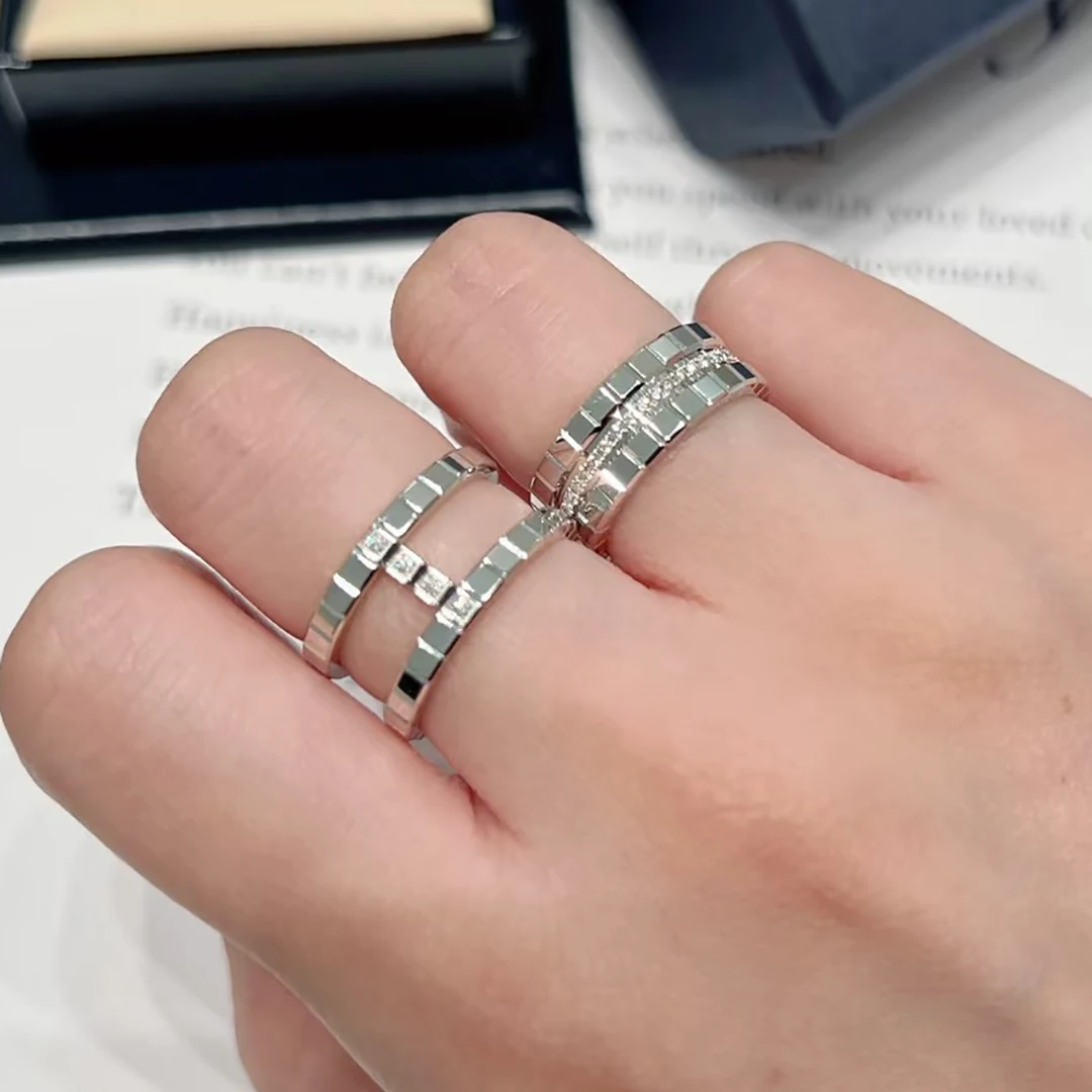 

925 sterling silver gold-plated classic couple ice block full diamond ring wedding ring