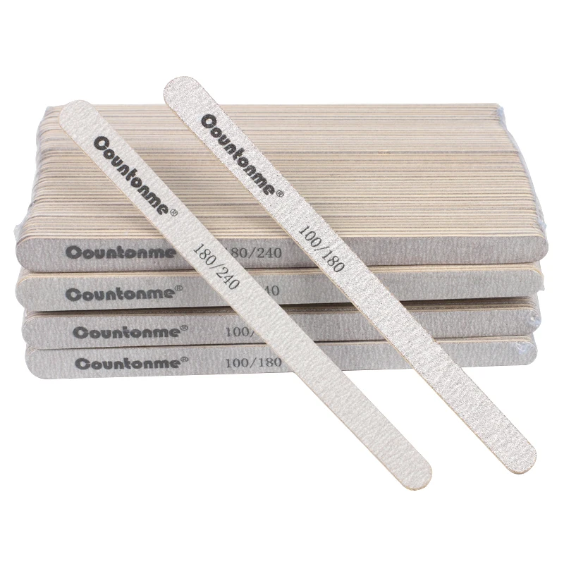 Professional Tapered Wooden Nail Files Wide Thin Dual End Design Double Sided 100/180/240 Grit Disposable Emery Nail Sand Strips