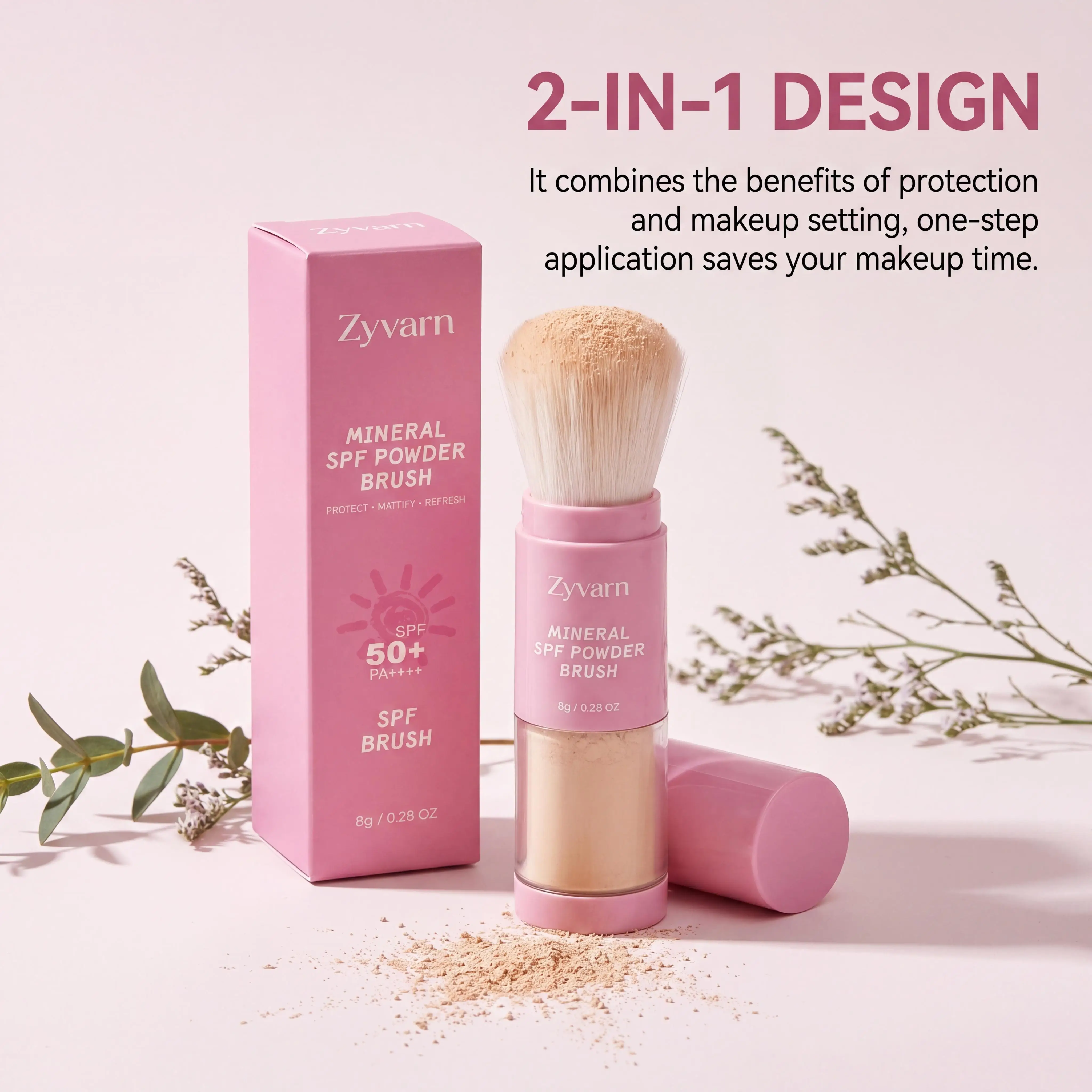 SPF 50 Mineral Sunscreen Loose Powder Broad Spectrum UVA/UVB Protection Sun Block Sweatproof On-The-Go Use Sunscreen With Brush