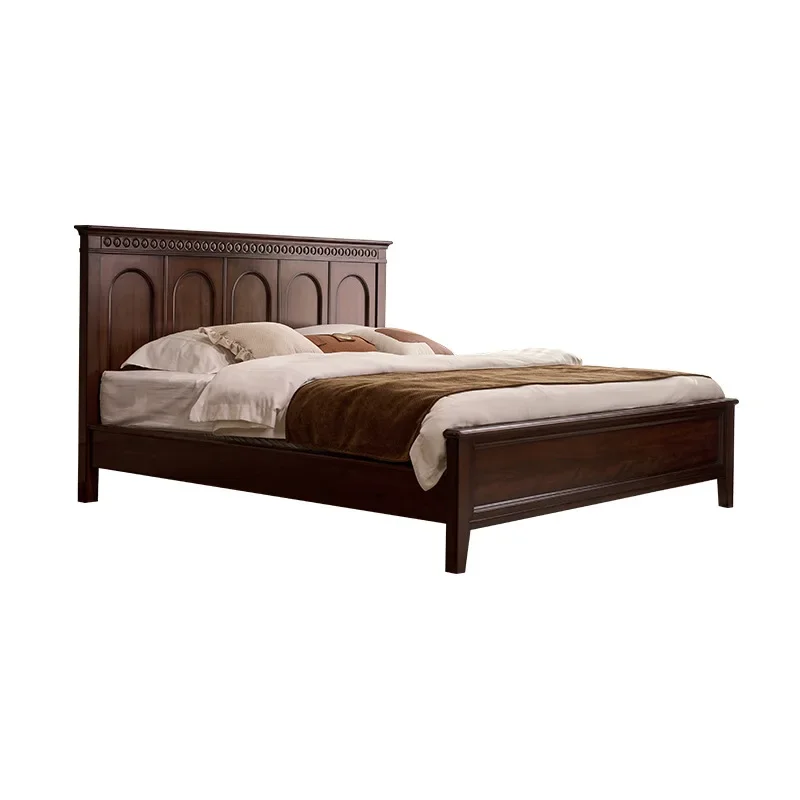 

French medieval style full solid wood bed retro master bedroom double b ed bedroom flat head be d wedding b ed