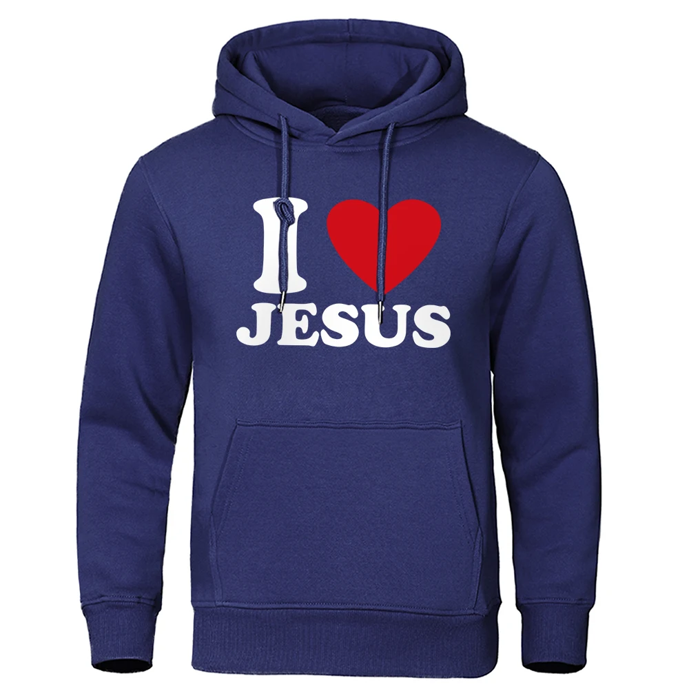 I Love Jesus Letter Printing Men Women Streetwear Harajuku O-Neck Pullovers New Fleece Sportswears Casual Pocket Hoody Men'S