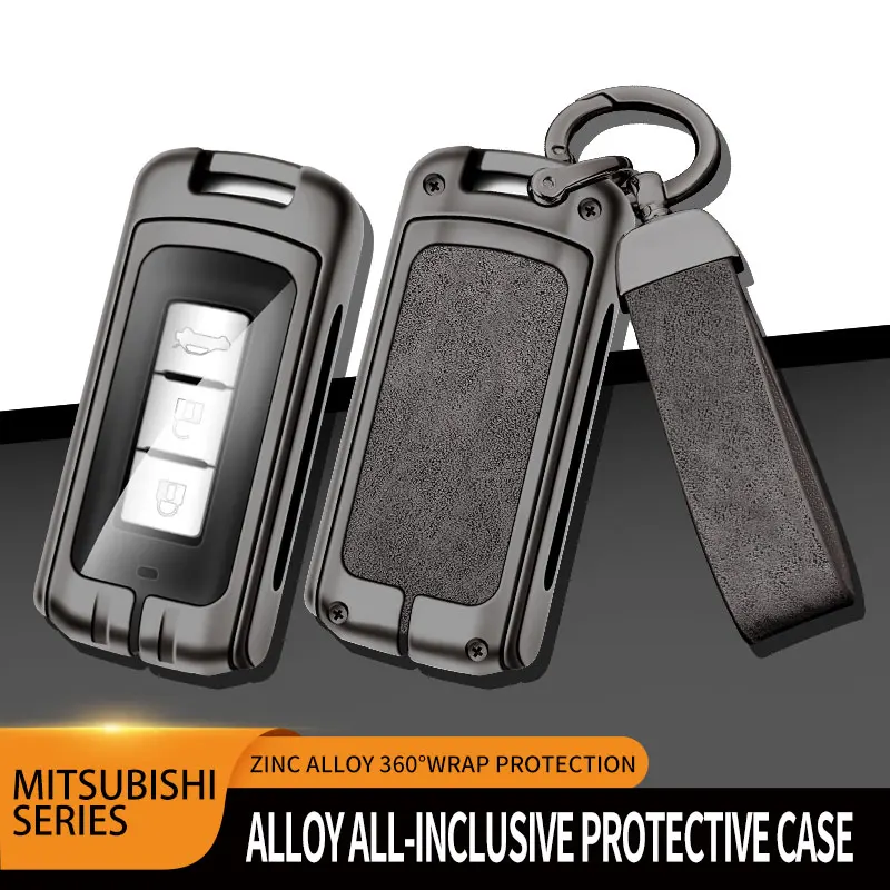 Leather Car Metal Key Case Cover For Mitsubishi Outlander Lancer 10 Pajero Sport L200 EX ASX RVR Eclipse Cross Colt Key Chain