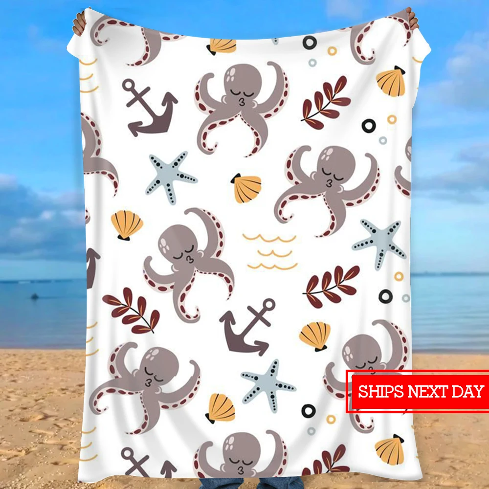 

Lightweight flannel blanket for boys and girls, cute and soft cartoon ocean printed blanket gift for children