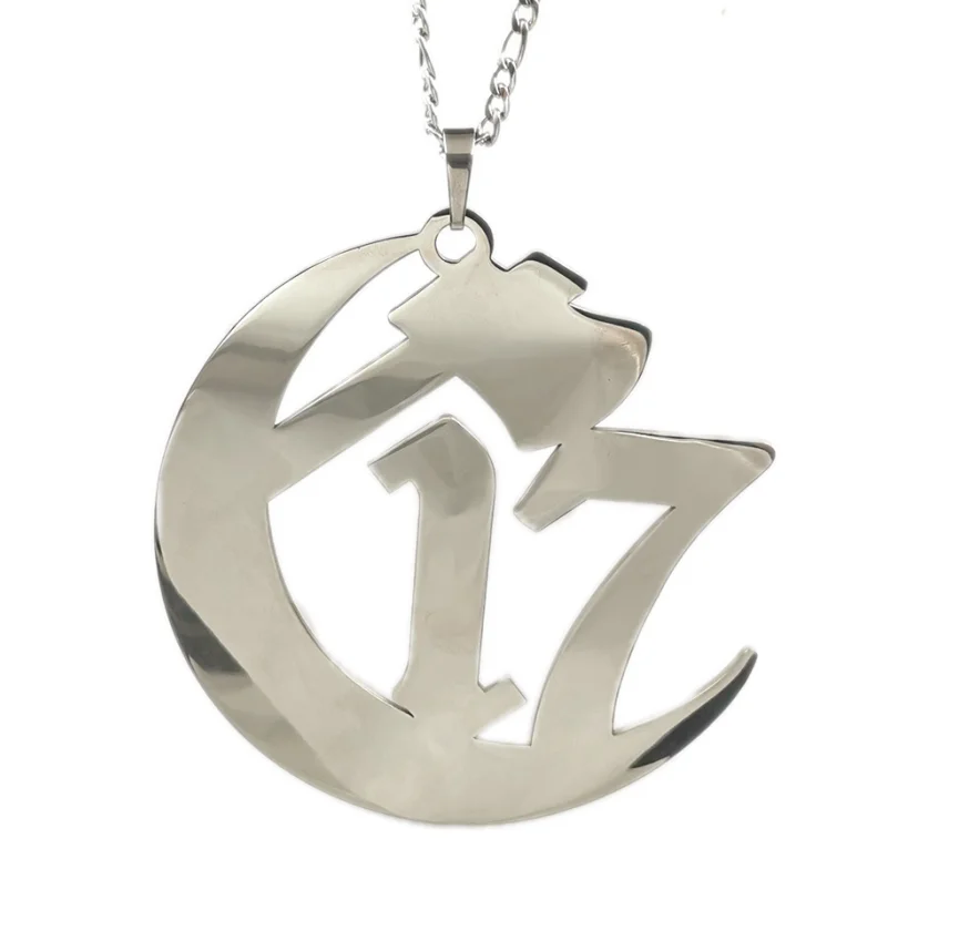 Large 5inch Tall Chapter 17 Ouija Macc ICP Pendant Necklace, Stainless Steel, Silver, Crescent Moon Design For Men NK Chain 30''