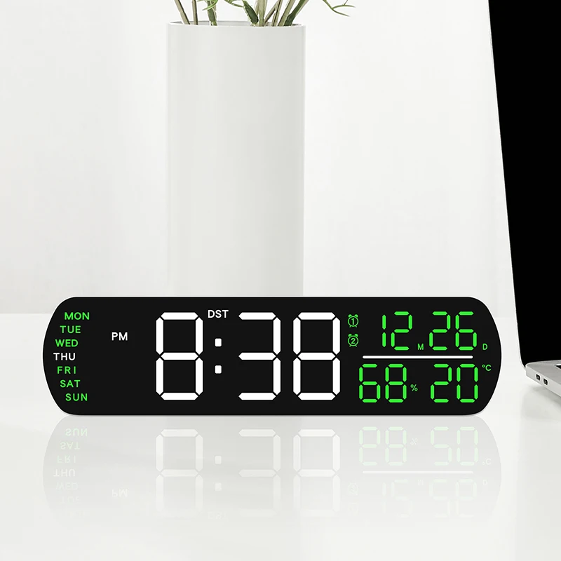 Digitaler Wecker TEMP Luftfeuchtigkeit Datum 2 Alarme Countdown-Timing DST Snooze Tischuhr Auto dimmbar 12/24 Stunden LED-Uhr für Dekor – Detail 4