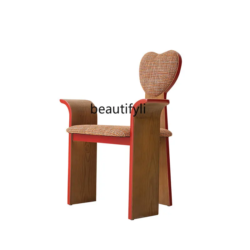 

Peach Heart Chair Original Dining Chair French Mid-Ancient Chair Solid Wood Armchair