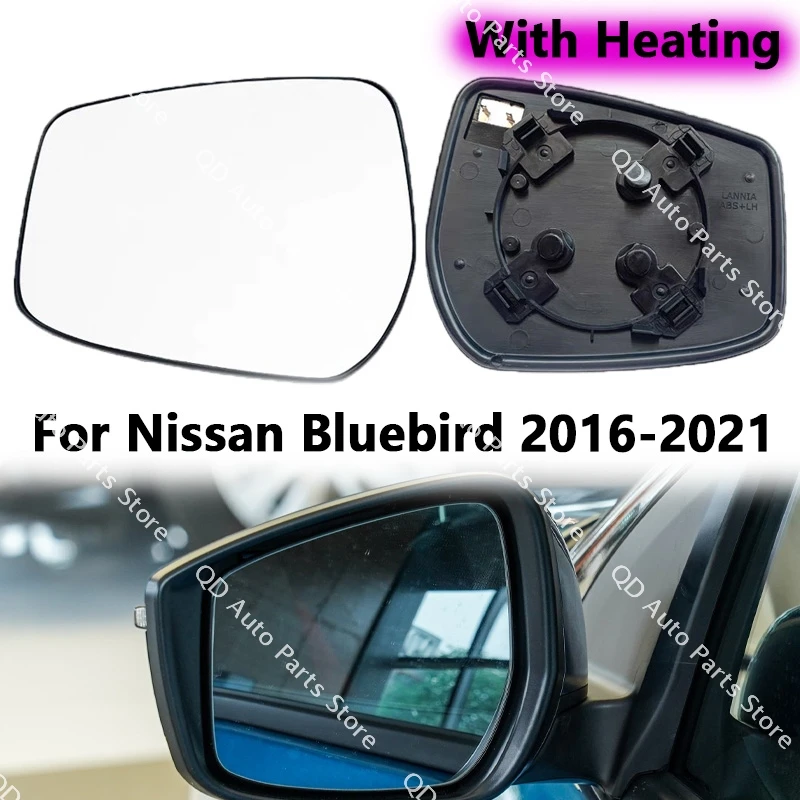 Rearview Mirror Glass Outside Door Side Lens with Heating 96365/6-5MB1A For Nissan Bluebird 2016-2021