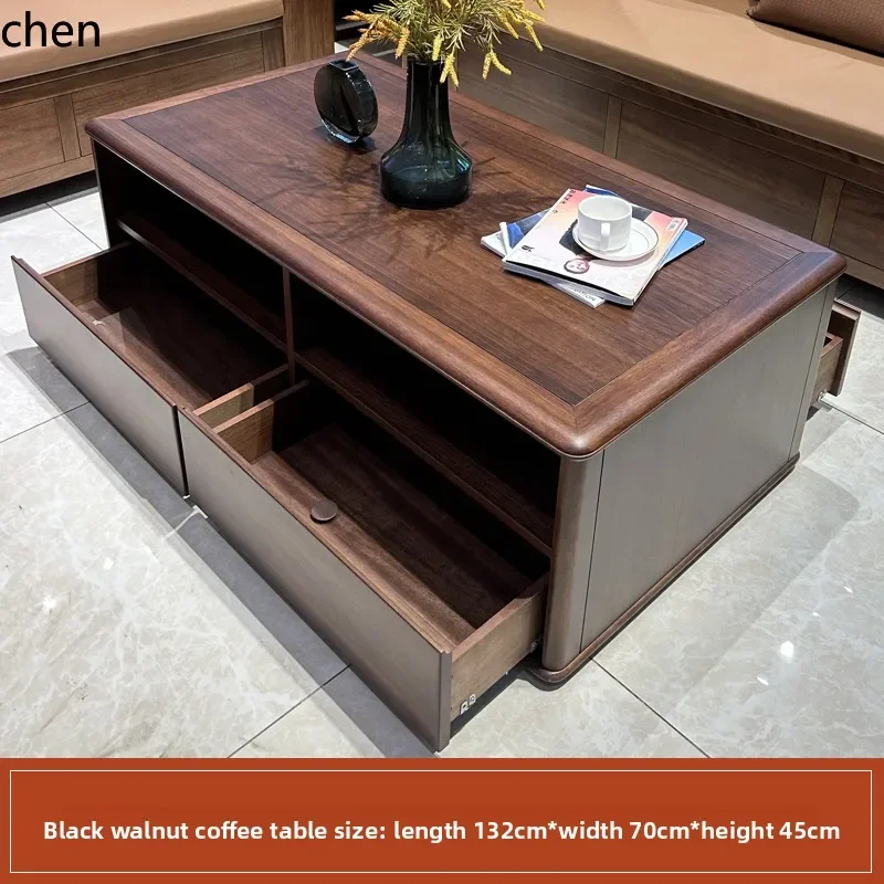 Mesa de centro/TV H5.26 em nogueira preta maciça com gaveta de armazenamento, para apartamentos pequenos, estilo moderno e simples para sala de estar.