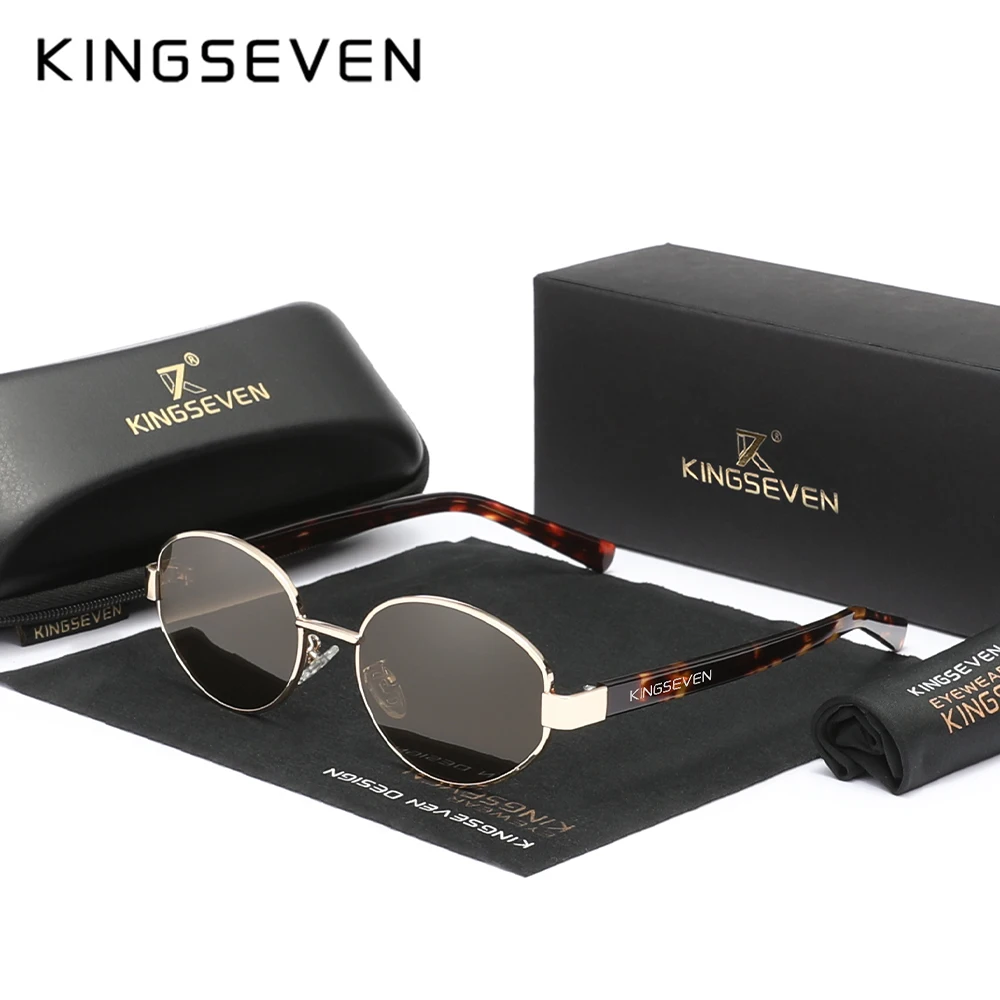 KINGSEVEN Retro Oval Sunglasses Women Men Polarized UV400 Alloy Anti-glare Fashion Glasses Driving Leopard Accessory Eyewear