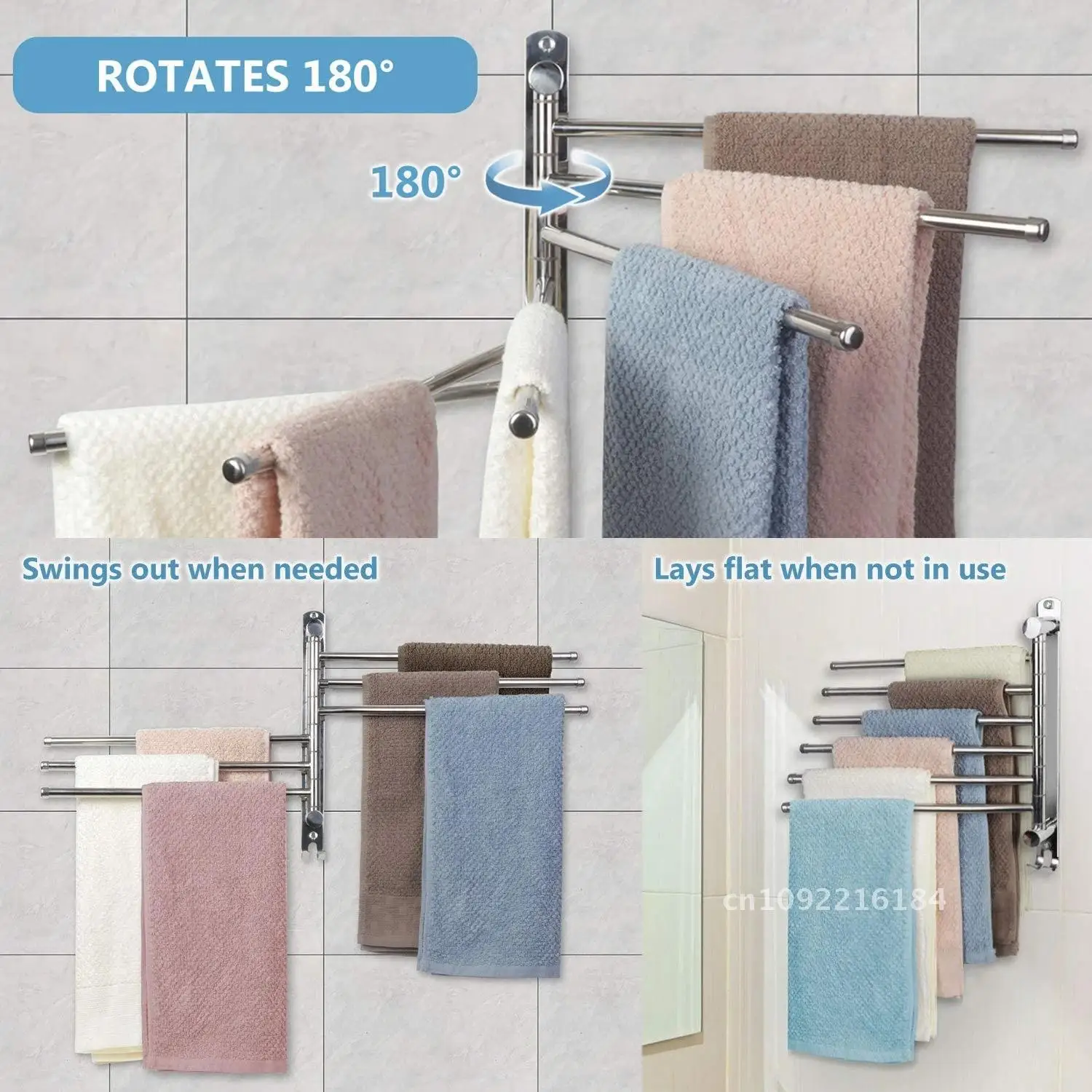 Stainless Steel Swivel Towel Towel 180 Degree 4/6 Arms Rack Wall Bathroom Accessories racks holder for Rotation Holder Mounted