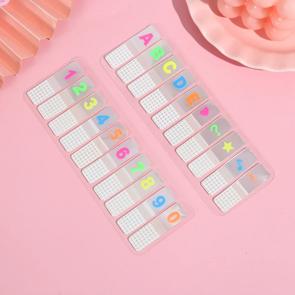 Wholesale 40packs Numbers Transparent Sticky Note Letters Self-Adhesive Index Tabs Bookmarks Stationery School Office Supplies