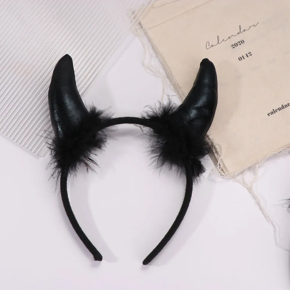 Red Black Feather Ox Horns Headband Headpiece Gothic Halloween Hair Band Cosplay Swallow Shaped Demon Hair Hoop Kids