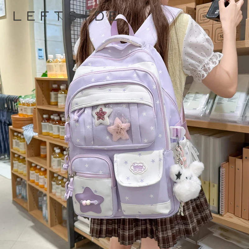 LEFTSIDE Nylon Star Print Backpack 2026 New Fashion Trend Sweet Girls Student School Book Bags Female Travel Back Packs