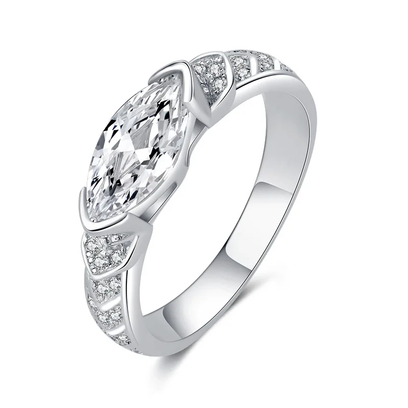 خاتم ألماس ماركيز مويسانيتي للنساء ، لون دي ، خاتم أزرق أخضر ، فضة إسترليني S925 ، خواتم ذهب أبيض عيار 18 قيراط ، مجوهرات راقية ، 1 قيراط