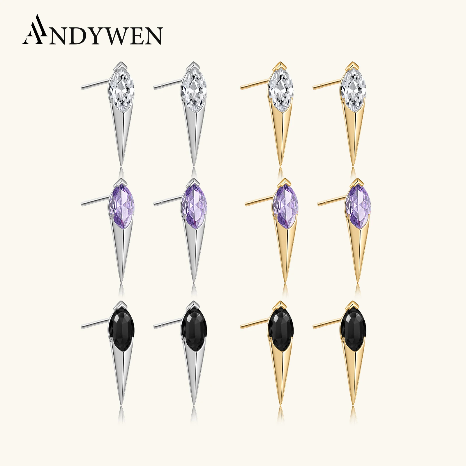 

ANDYWEN 925 Sterling Silver White Zircon CZ Spike Stud Earring Women Luxury Jewelry 2023 Wholesale Women Wedding Jewels