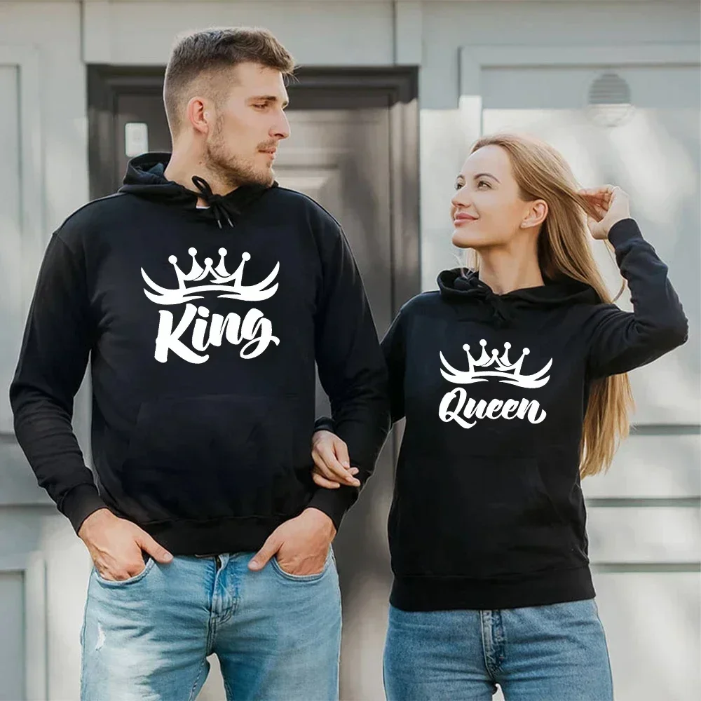 Hooded Tracksuit for Couple Hoodies and Sports Pants Two-Piece Sets King or Queen Printed Lover Spring and Autumn Clothing