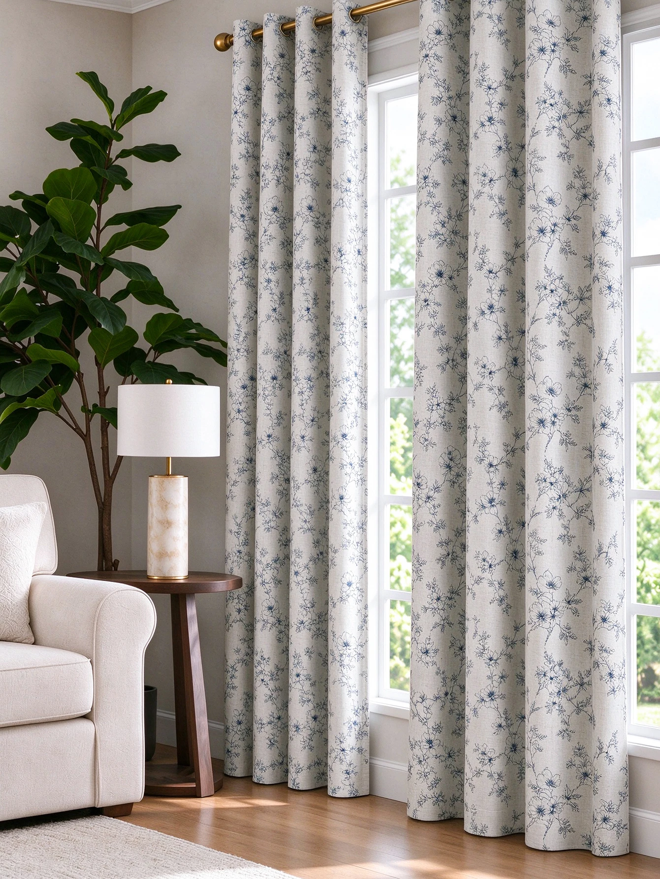 2pcs Blackout Curtains for Living Room, Vintage Floral Botanical Vine Print, Linen Look Fabric, Farmhouse French Country Style, 3-Layer Composite Fabric Thermal Insulated Privacy Drapes, Grommet Top, Machine Washable