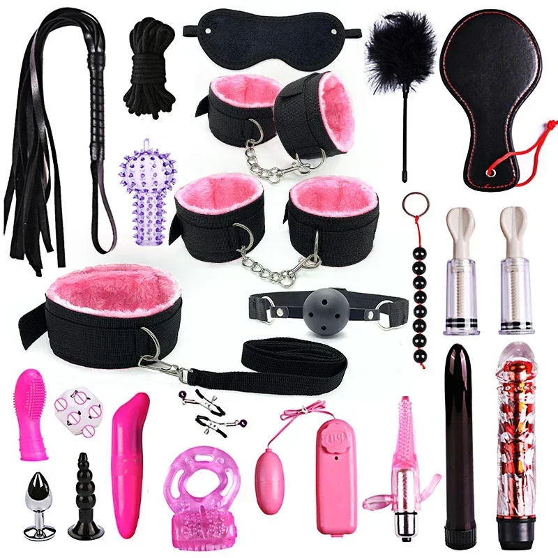 Kit de retenue de bondage BDSM, ensembles de jouets sexuels en cuir, accessoires sexuels pour couples adultes, plaisir sexuel pour femmes et hommes, 24 pièces