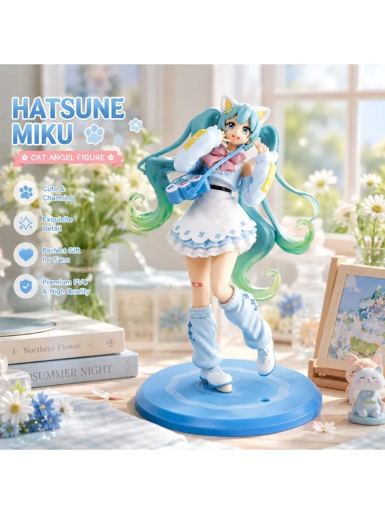 Hatsune Miku Katzen-Engel-Figur 19cm Niedliche Anime PVC Sammlerfigur mit Haaren Perfektes Geschenk Süße Hatsune Miku Ausgefallenes Sammlerstück