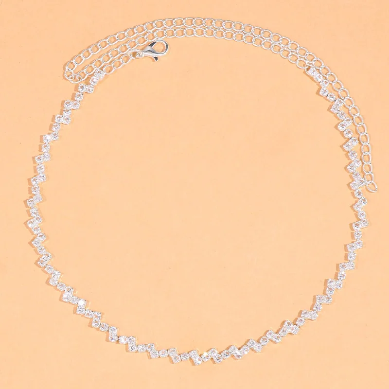 Stonefans Fashion Rhinestone Wave Necklace High Quality Jewelry for Women Simple Tennis Chain Necklace Choker Accessories Gift