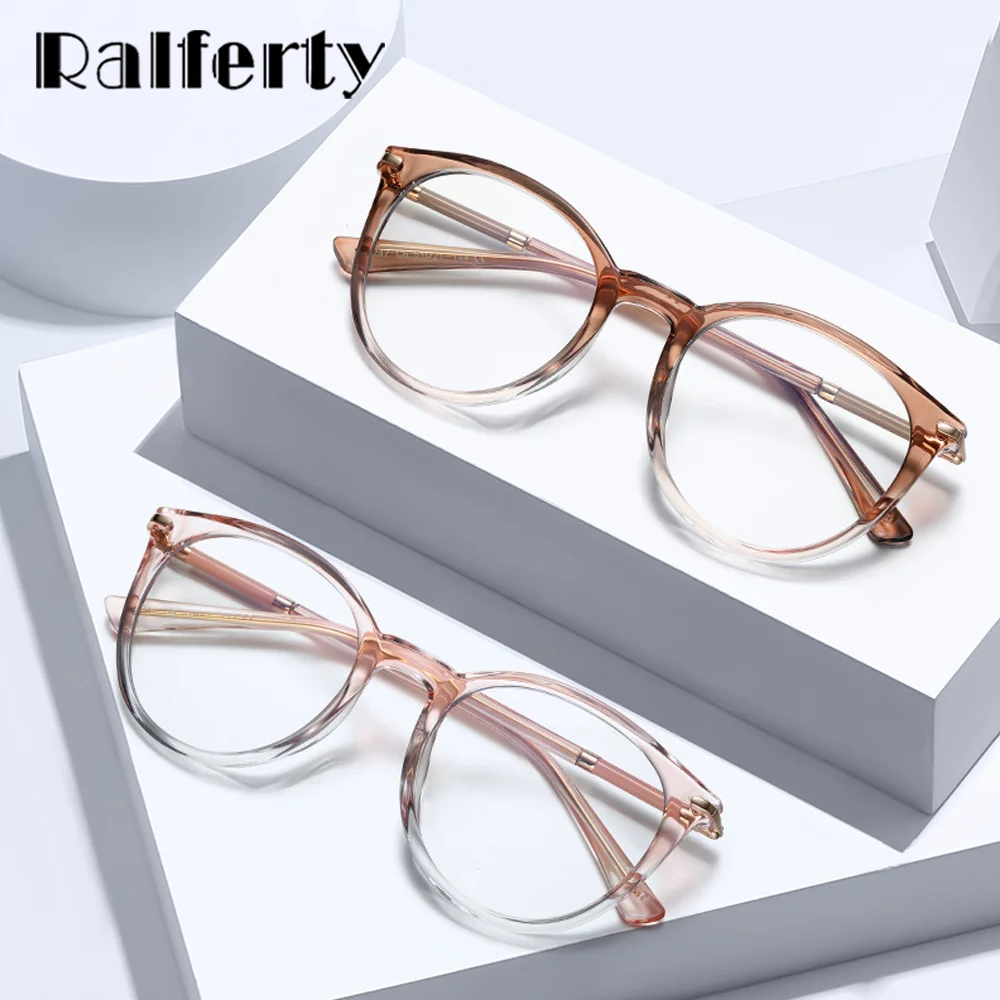 Ralferty 2025 TR90 Round Eyeglass Frames Women Anti Blue Ray Computer Glasses Transparent Optic Myopia Zero Spectacle Frame Lady