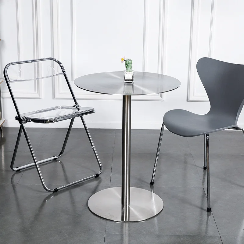 

Pure metal industrial wind thickened stainless steel table, simple coffee shop bar office negotiation small round table