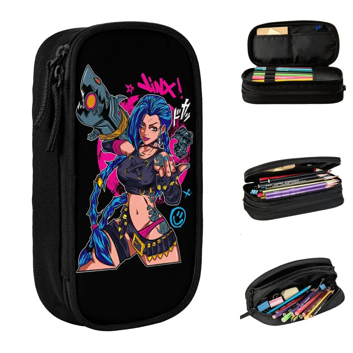 Jinx Arcane Pencil Case New League Battle Game Legends Pen Bag Student Big Capacity Students School Gift Pencilcases