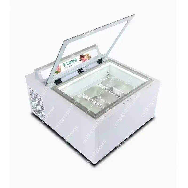 Self-Service Desktop Ice Cream and Yogurt Showcase Mini Countertop 3-Pan Ice Cream Freezer