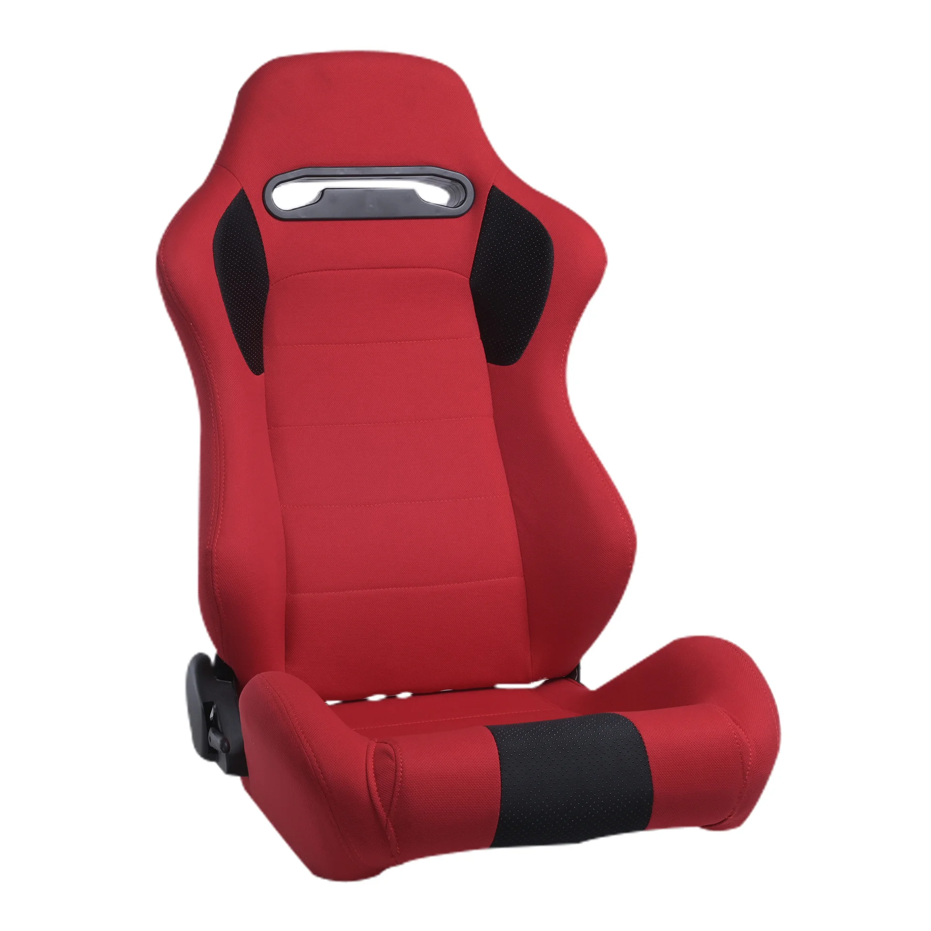 Universal Red Fabric Racing Bucket Seat With Black Perforated Accent Adjustable Reclinable Sport Seat 2ps