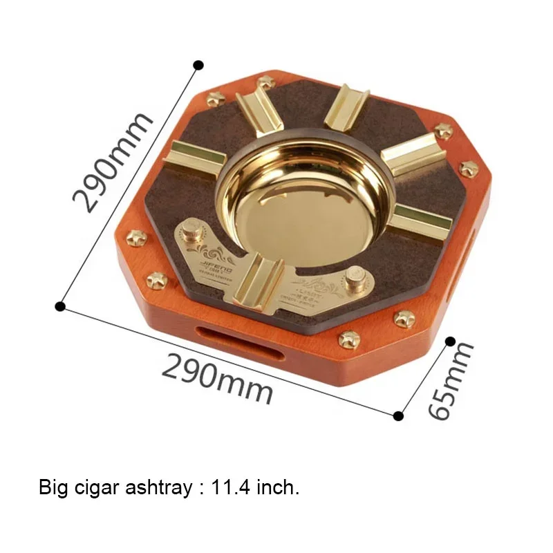 

JF-6002 Luxury Style Large Size Advanced Private Customization Metal Wood Cigar Ashtray with 6 Slots for Cigar Bar