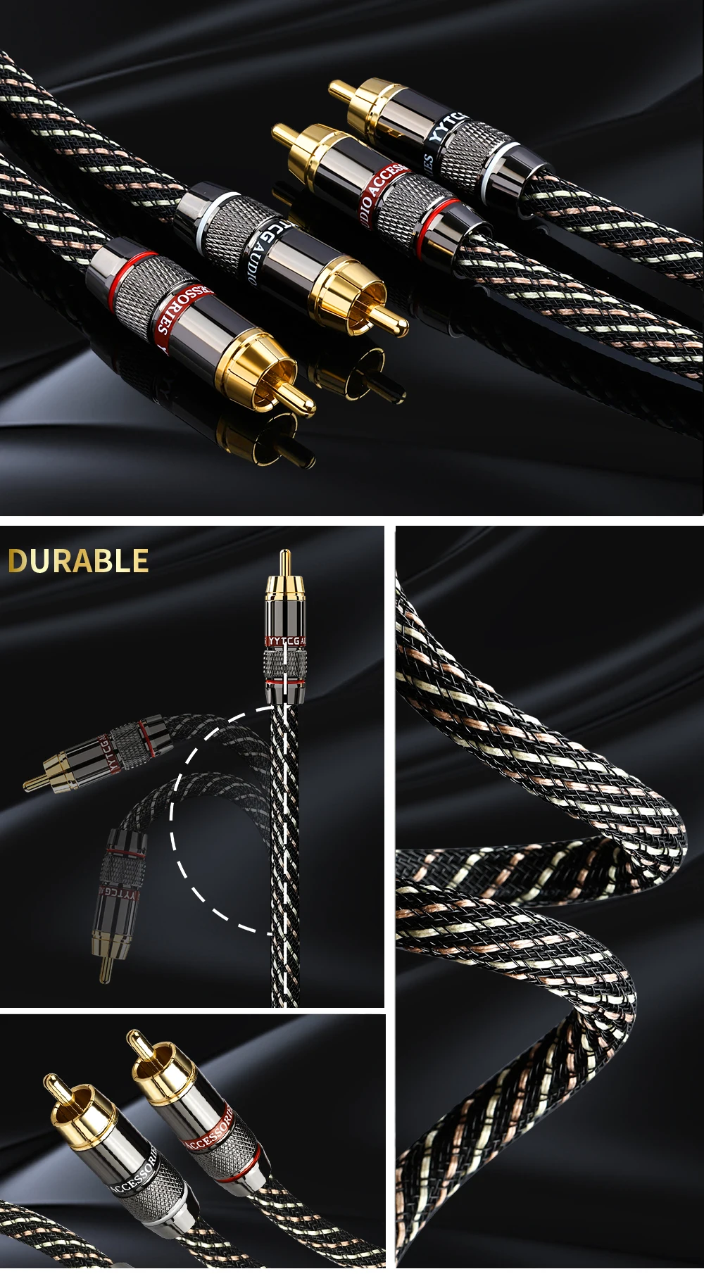 YYTCG HIFi Stereo RCA-Audiokabel 6N OFC Stecker auf Stecker 2RCA auf 2RCA Audiokabel mit vergoldeten Steckern für CD-Verstärker – Detail 14
