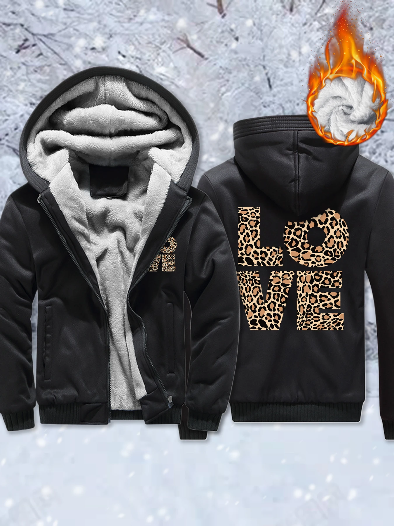 

Leopard Print Love Printed Camouflage Jackets Men Oversized Winter Coats Casual Fleece Streetwear Zipper Comfortable Clothes