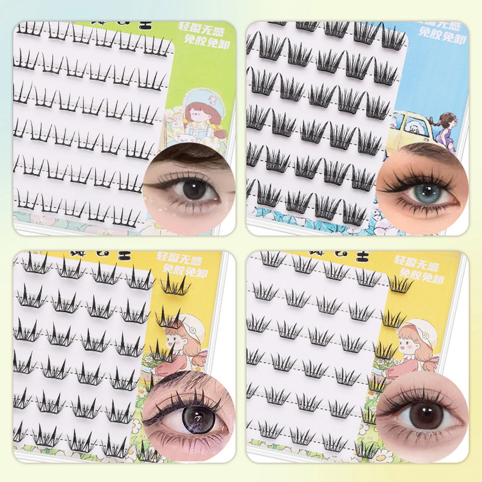 6-reihige, kleberfreie falsche Wimpern, C-Curling, natürliche dicke Wimpern, für Damen, täglich, individuelle Wimpernverlängerung, Cluster, Cosplay, Party