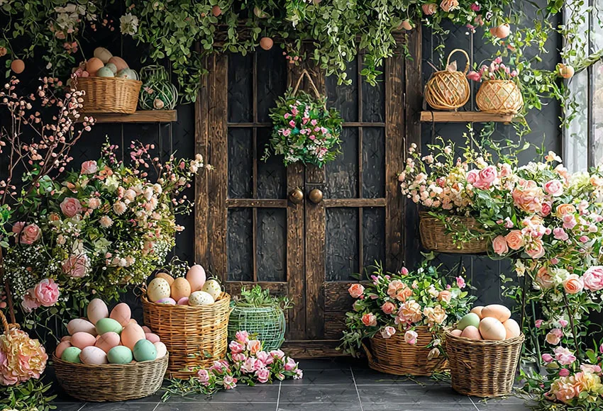 Mehofond التصوير خلفية الربيع عيد الفصح باب خشبي الزهور البيض الاطفال حفلة عيد ميلاد صورة ديكور خلفية استوديو الصور