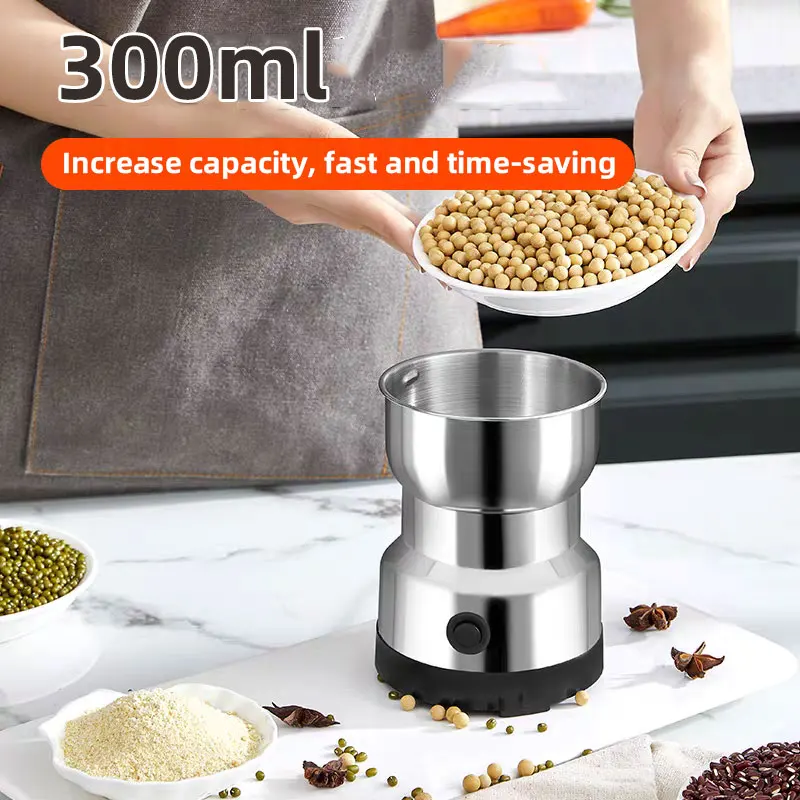 300ml Mini Electric Grinder,Household Multi Functional Pulverizer,Metal Blade,Stainless Steel Mill Coffee Nuts Bean Pepper