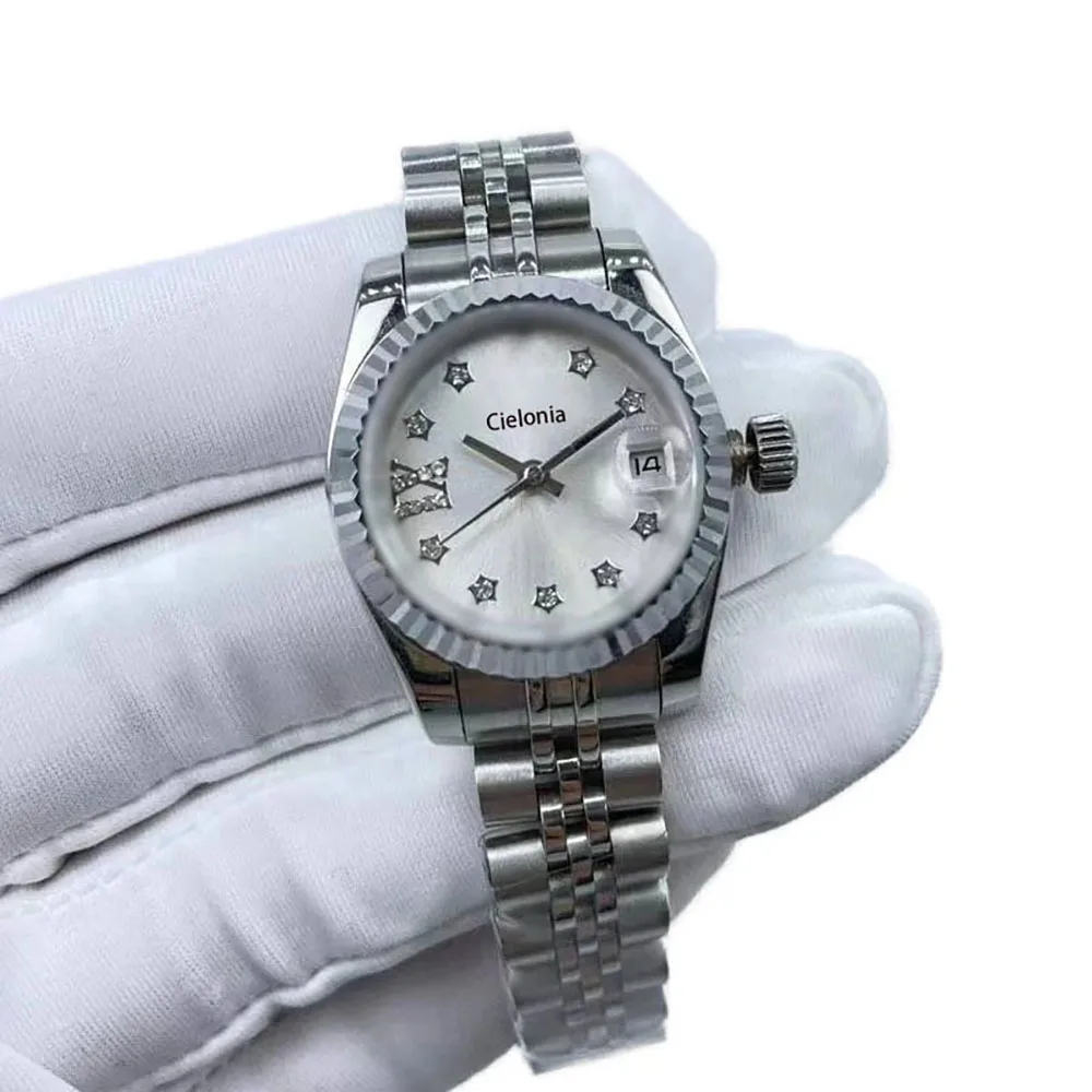 26mm Elegant Women's Watch, Luxury Watch, Mechanical Watch, Automatic Watch, Star Shape Diamond Dial, Precision Steel Strap