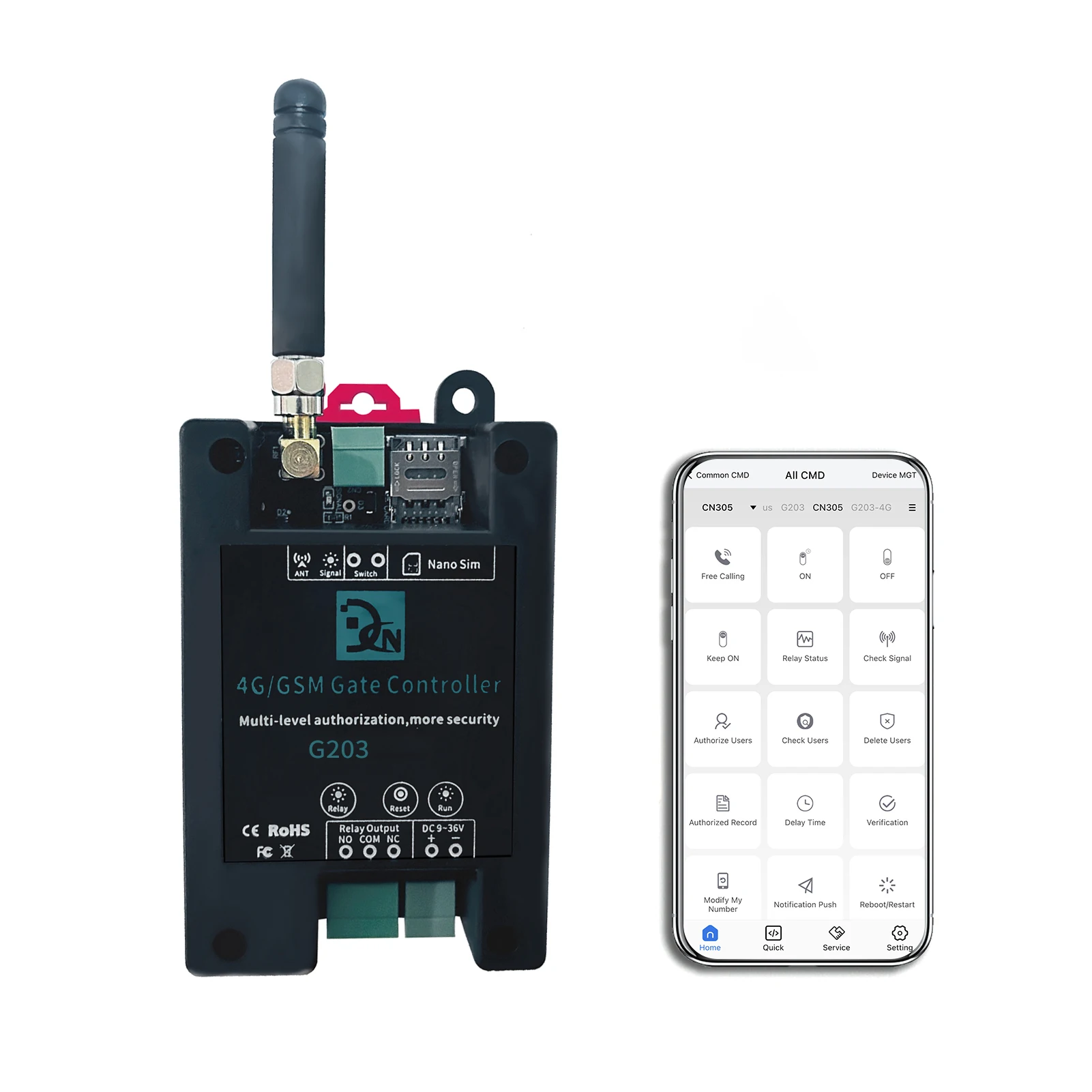 

4G/GSM G203 Gate Controller Wireless Remote GSM Gate Opener Authorizing Regular Users is not Supported callny control