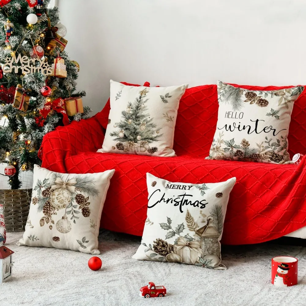 Fundas de almohada con tematiche navideña e invierno: Feliz Navidad,hola Invierno con decoración festava Funda de cojín para sofá