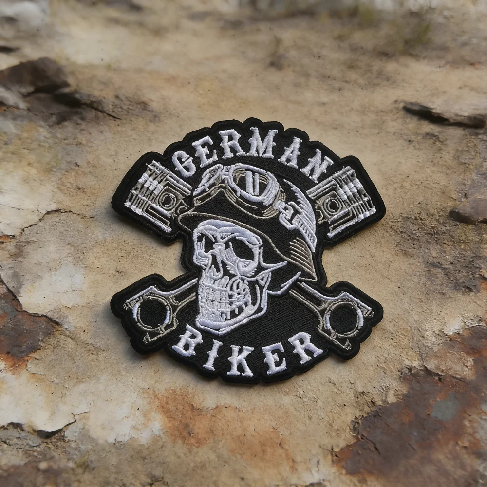 10PCS German Biker Skull Engine Patch - Embroidered Motorcycle Tactical Badge for Jackets, Vests & DIY Biker Gear