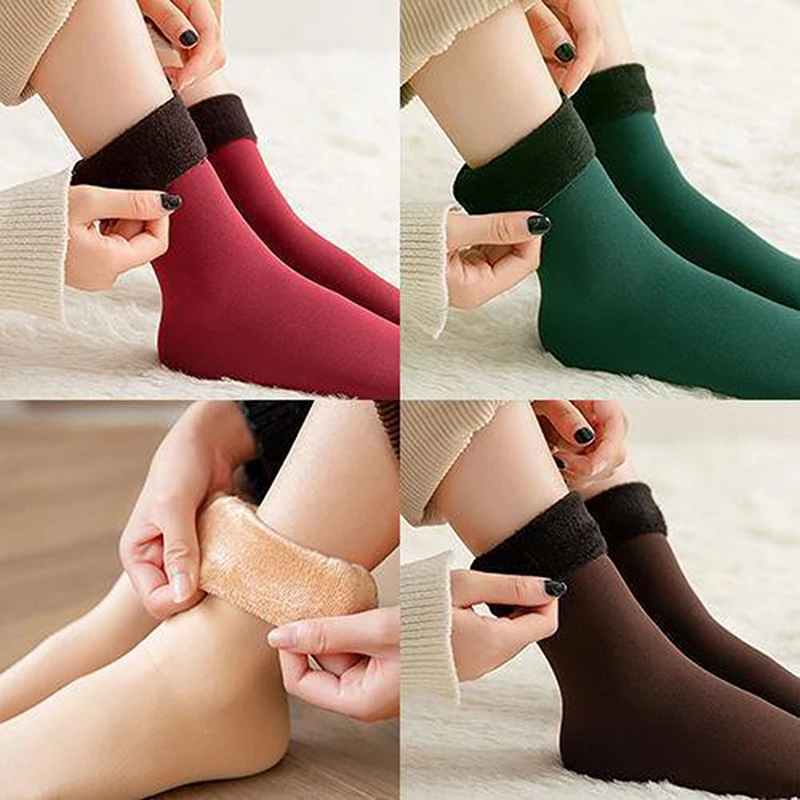 1Pair Winter Warm Socks Soft Thickened Padded Warm Mid-calf Sock Thicken Fleece Middle Tube Stockings Home Floor Underwear