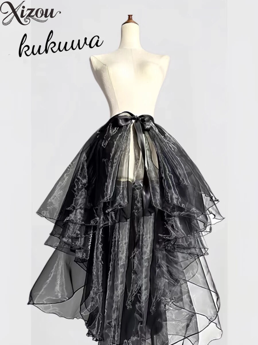 

Lolita Style Mesh Simple Medium and Long Skirt for Lady 2025 New Spring and Summer Pure Color Women's Casual Skirts