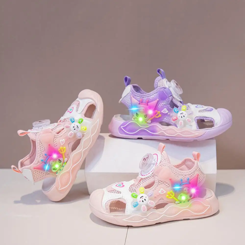 

Cartoon Girl Led Sandals Sanrio Kuromi Child Bound Head Leisure Beach Shoes Summer Student Baby Comfortable Sports Sandals 2-10Y