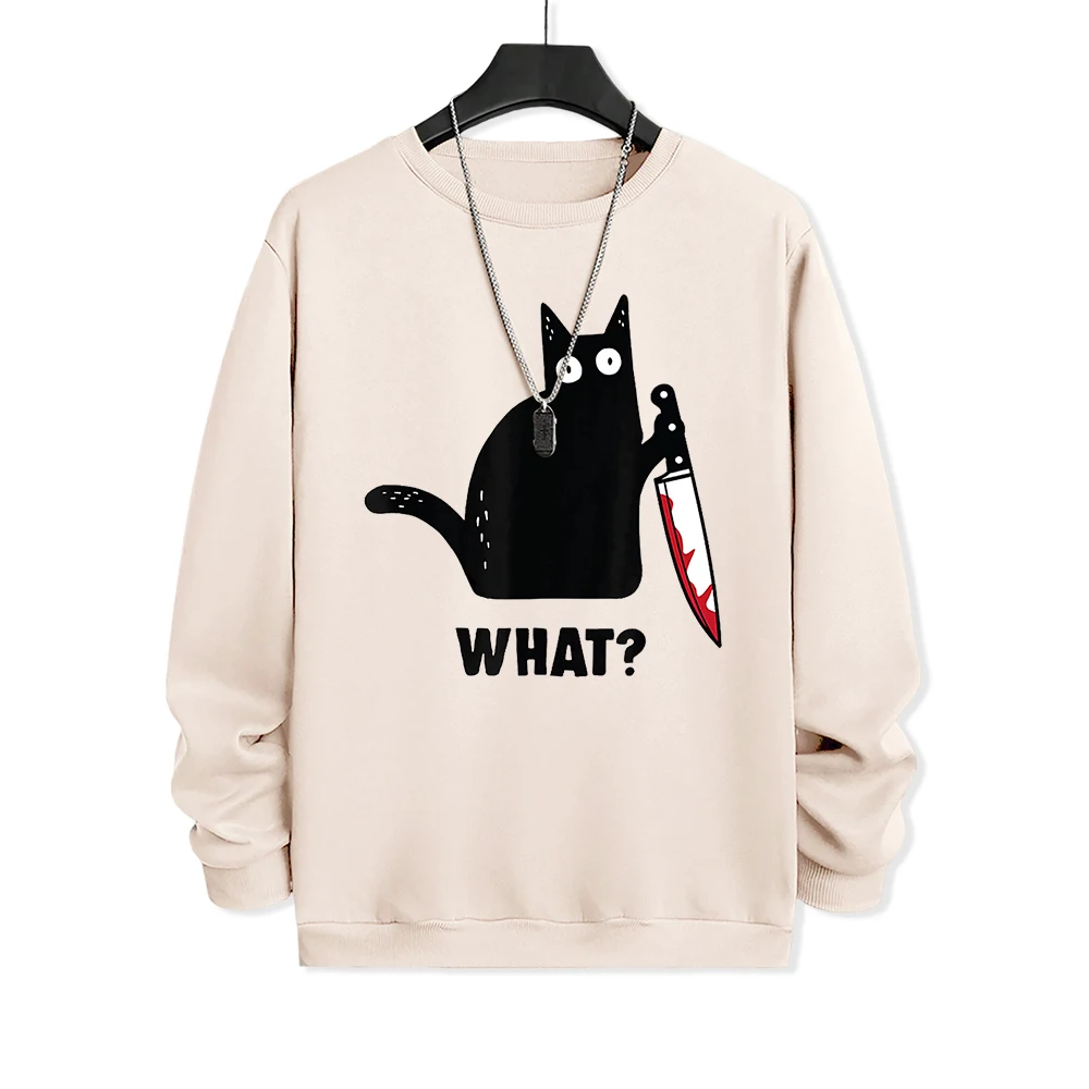 What Black Knife Cat Hoodies Men Harajuku Printing Long Sleeves New Sleeve Casual Sweatshirt Autumn Oversized Fleece Mens Hoody