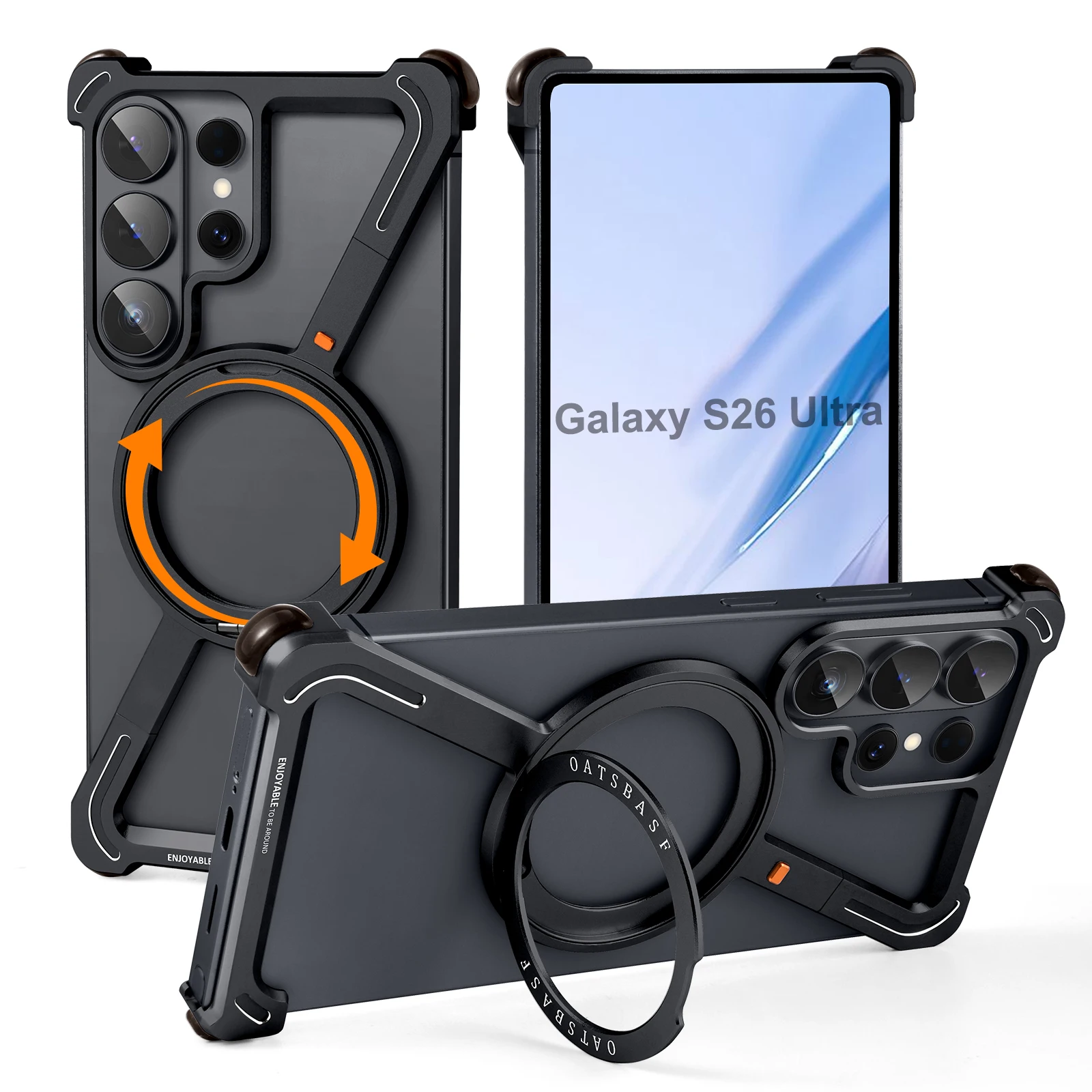 

Чехол Oatsbasf Metal Z для Samsung Galaxy S26 Ultra безрамный чехол-бампер для телефона с 360° ° Магнитная противоударная крышка с вращающейся подставкой