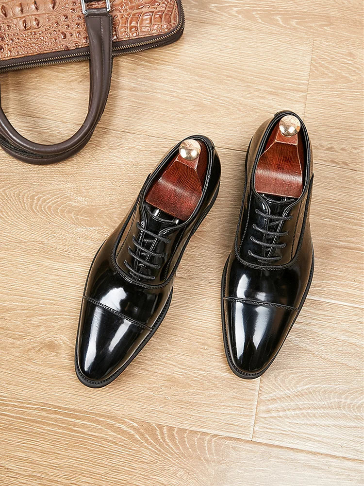 Handmade Soft Bottom Men's Oxford Shoes Business Formal Polish Shine Pointed Toe Leather Shoes Comfortable Breathable Mesh Inner