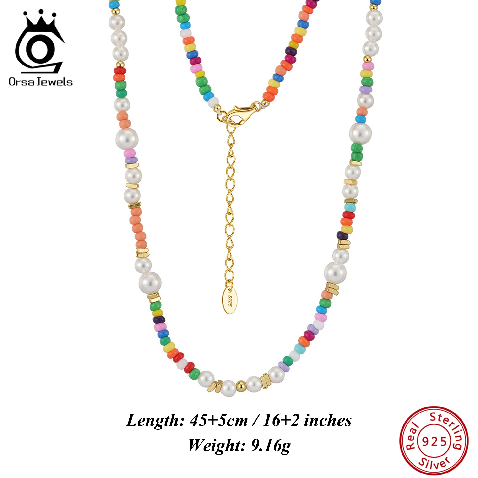 

ORSA JEWELS Stylish 925 Sterling Silver Necklace with Shell Pearls & Colorful Beads – Perfect for Casual and Party Outfits PSN08