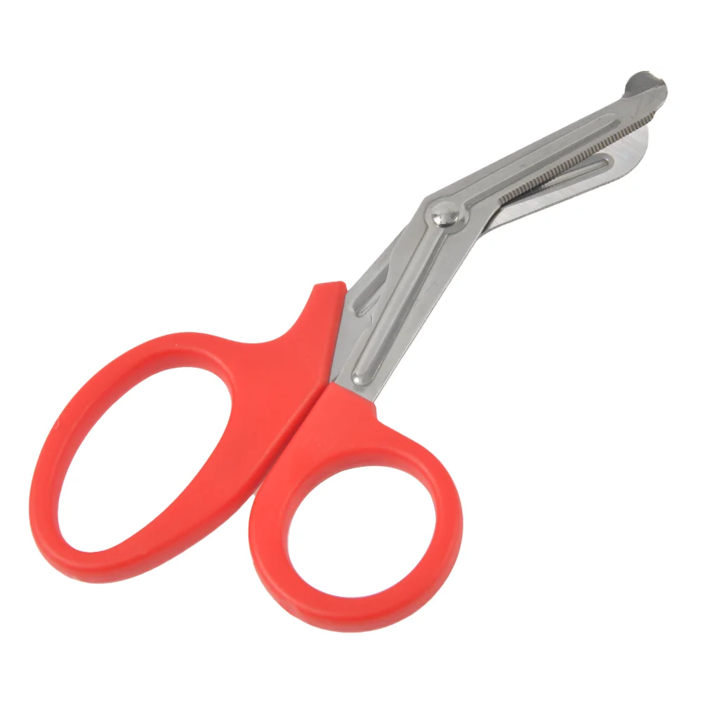 Testa angolata in acciaio inossidabile 15-19cm benda medica forbici seghettate in acciaio inossidabile strumento di sicurezza per fasciatura paramedica all'aperto