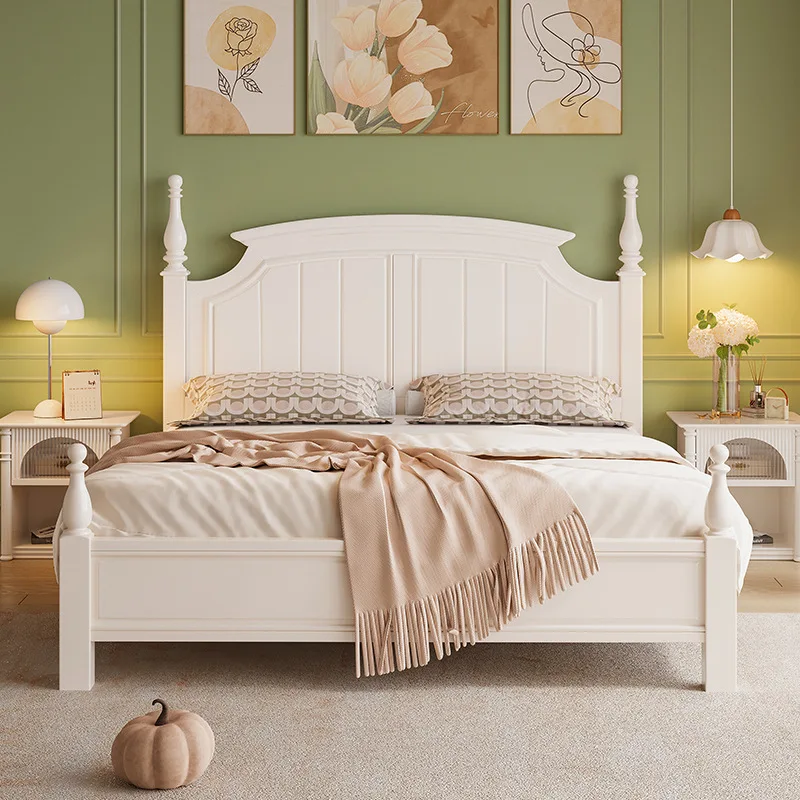 YJQ French girls single master bedroom American queen bed white princess wooden bed